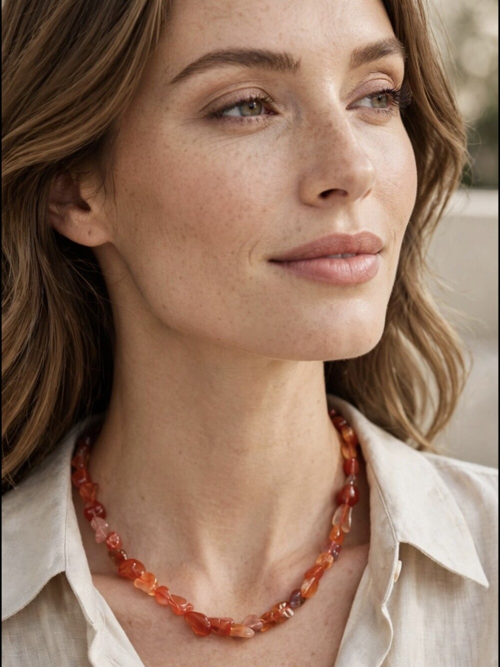 Carnelian Chip Necklace - Women's Orange Gemstone Necklace